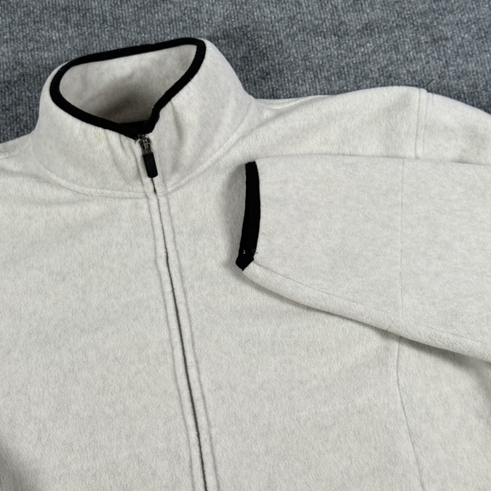 C&B Sport Fleece Jacket Mens Medium Cream Black Full Zip Mock Neck Polyester